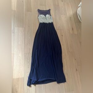 Jovani Navy Silver Embellished Gown